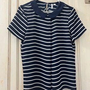 Elle Blue and White Striped Peter Pan Blouse